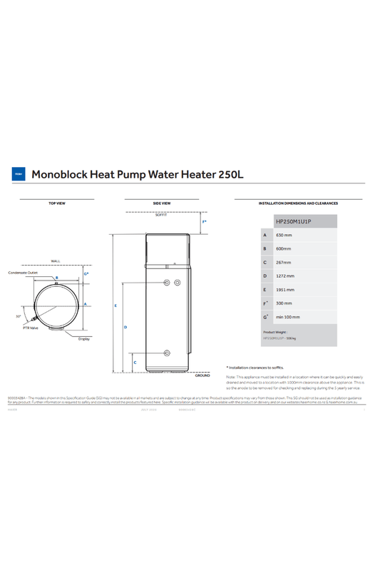 Haier Monoblock 250L Heat Pump Water Heater HP250M1 - U1 - Sarros Hot WaterHaierHeat Pump