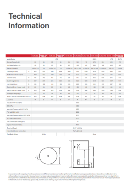 Rinnai Hotflo 160L Electric Storage Water Heater 3.6kW | EHFA160S36 - Sarros Hot Water RinnaiElectric Storage
