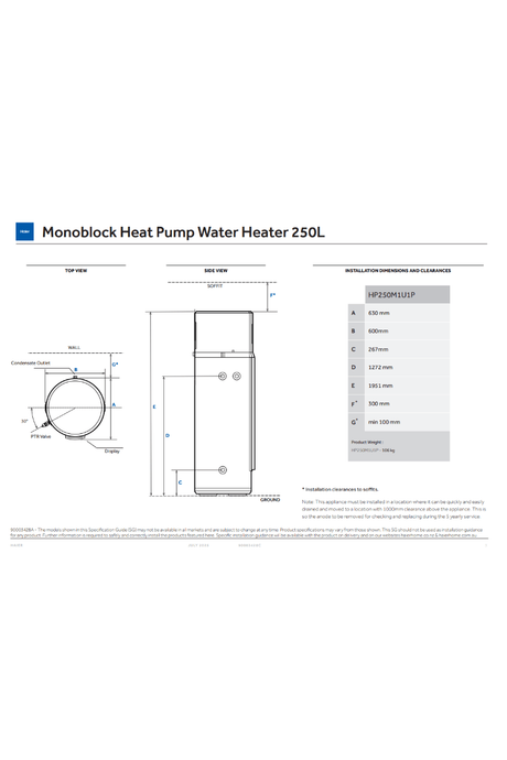 Haier Monoblock 250L Heat Pump Water Heater HP250M1 - U1 - Sarros Hot WaterHaierHeat Pump