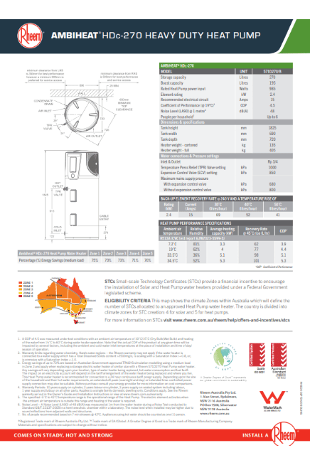 Rheem Ambiheat Heat Pump | 571D270R5 - Sarros Hot Water RheemHeat Pump
