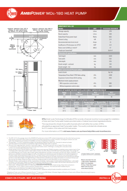 Rheem AmbiPower 180 Heat Pump | 551D180 - Sarros Hot Water RheemHeat Pump