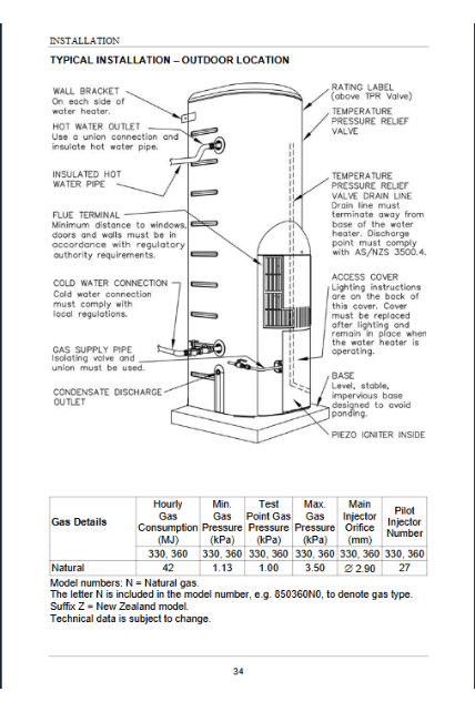 Rheem Stellar 330 Gas Storage Hot Water System | 850330N0 - Sarros Hot Water RheemGas Storage