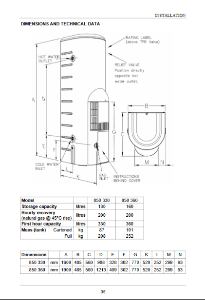 Rheem Stellar 330 Gas Storage Hot Water System | 850330N0 - Sarros Hot Water RheemGas Storage